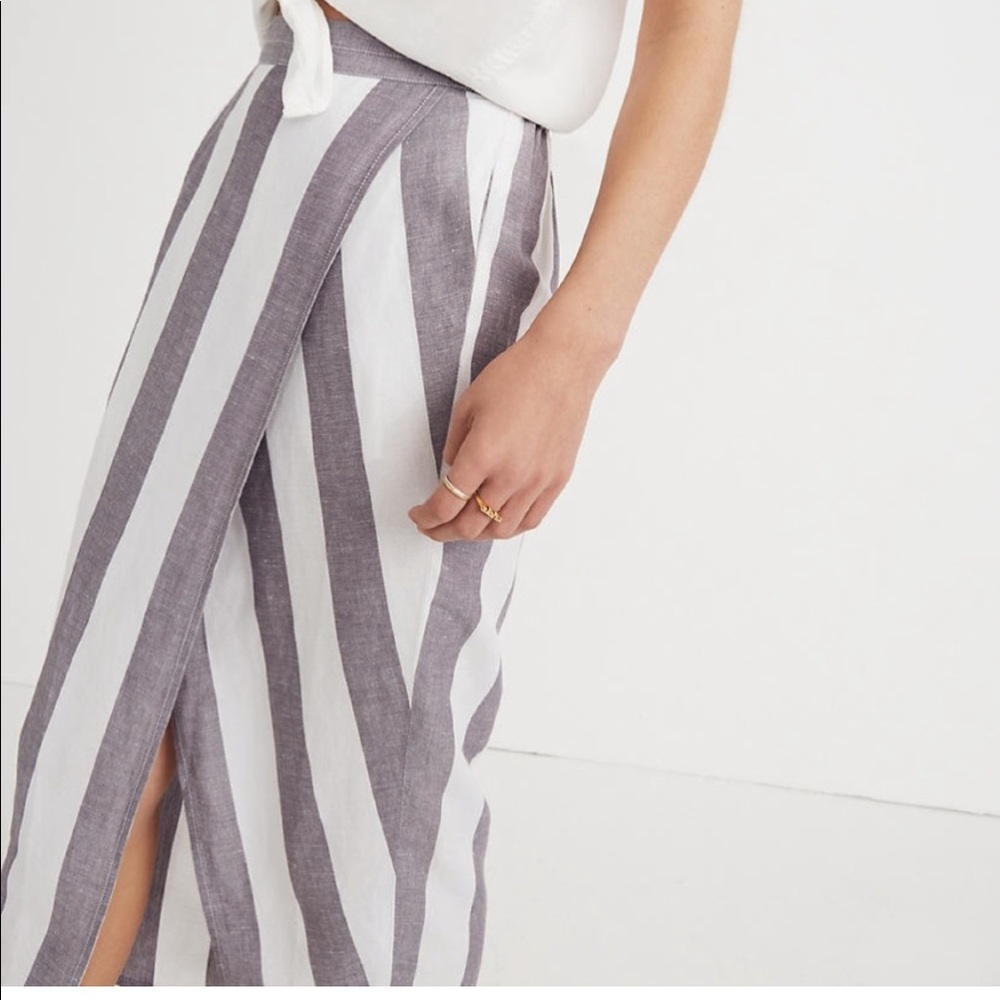 Madewell Striped Overlay Wrap Midi Skirt Gray Med